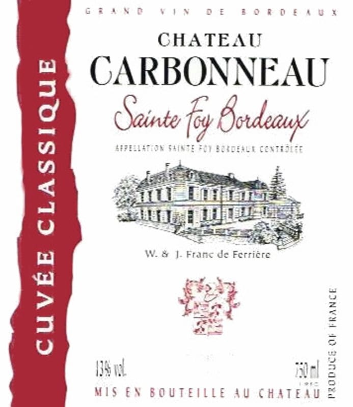 Chateau Carbonneau Sainte Foy Bordeaux Cuvee Classique 2014 Front Label