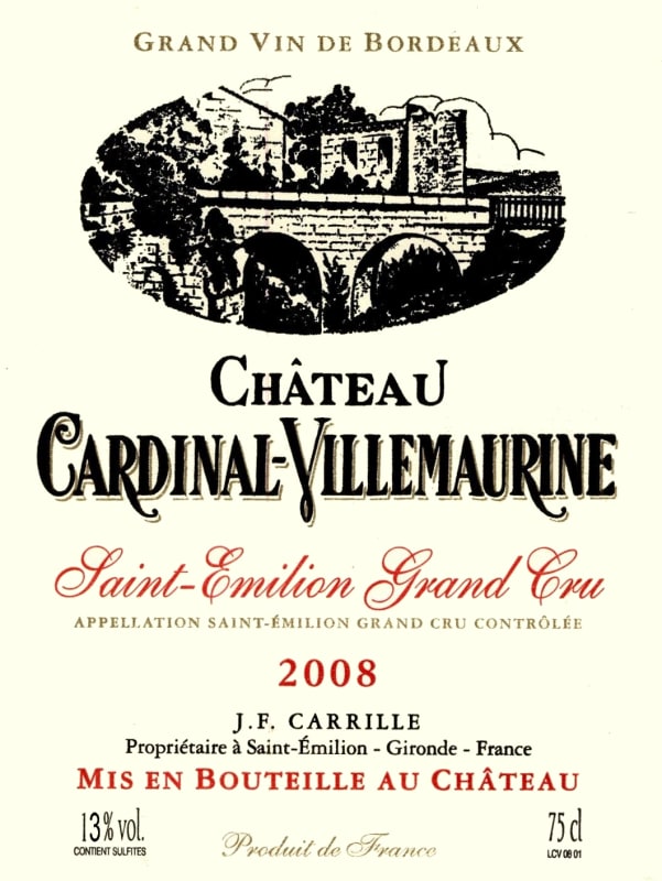 Chateau Cardinal Villemaurine Saint-Emilion Grand Cru 2008 Front Label
