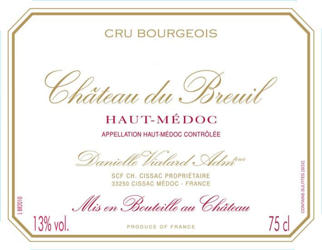 Chateau Cissac Haut-Medoc Chateau du Breuil 2012 Front Label