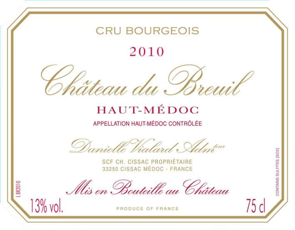Chateau Cissac Haut-Medoc Chateau du Breuil 2010 Front Label