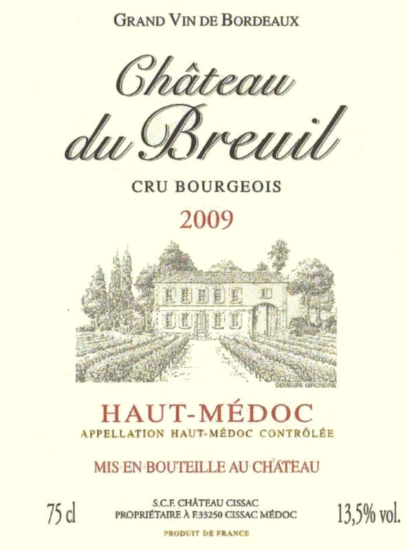 Chateau Cissac Haut-Medoc Chateau du Breuil 2009 Front Label