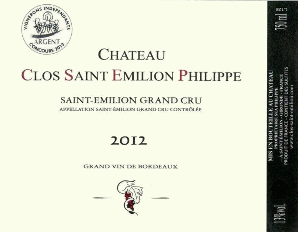 Chateau Clos Saint Emilion Philippe Saint-Emilion Grand Cru 2012 Front Label