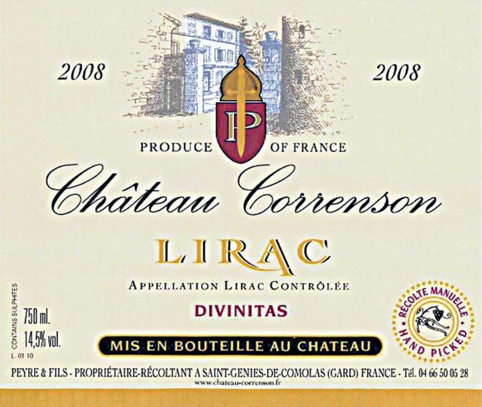 Chateau Correnson Lirac Divinitas 2008 Front Label
