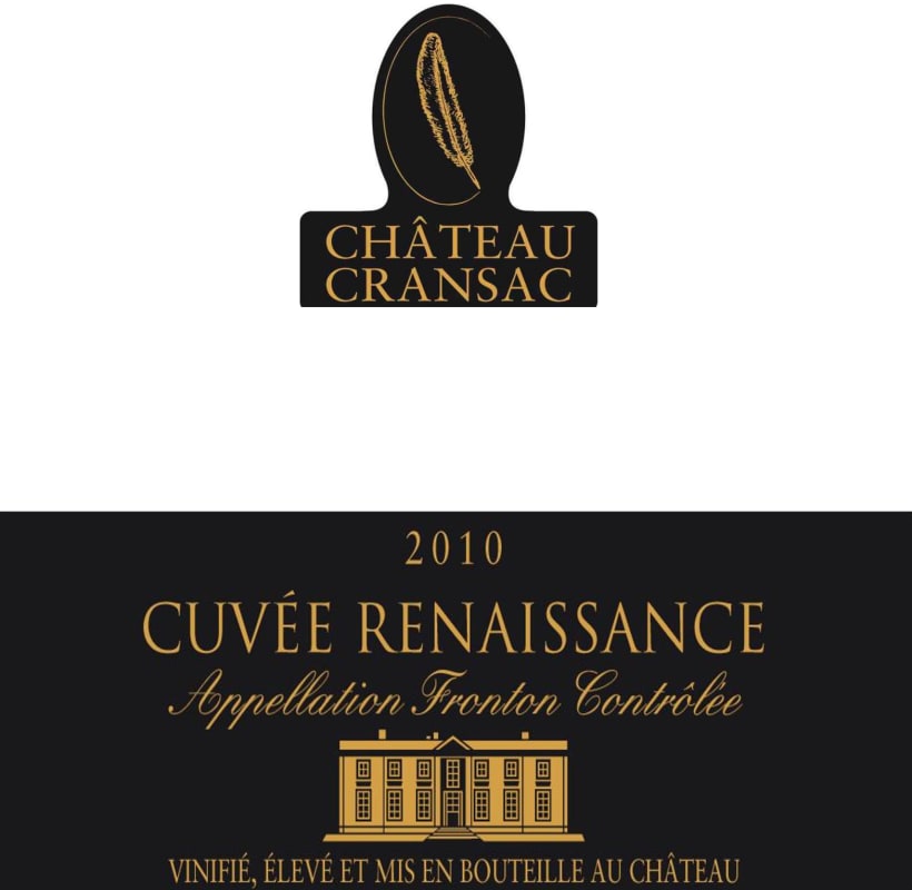Chateau Cransac Fronton Cuvee Renaissance Rouge 2010 Front Label