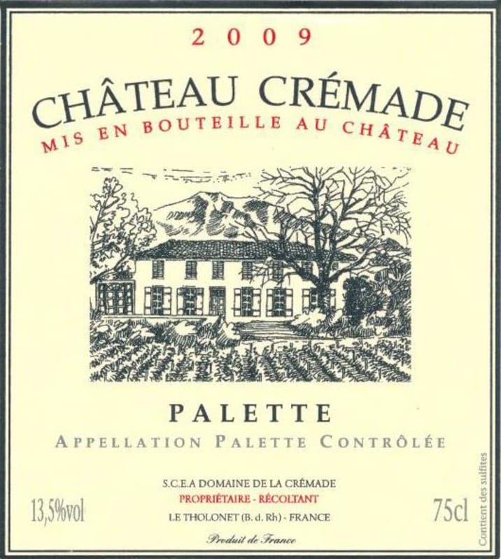 Chateau Cremade Palette Rouge 2009 Front Label