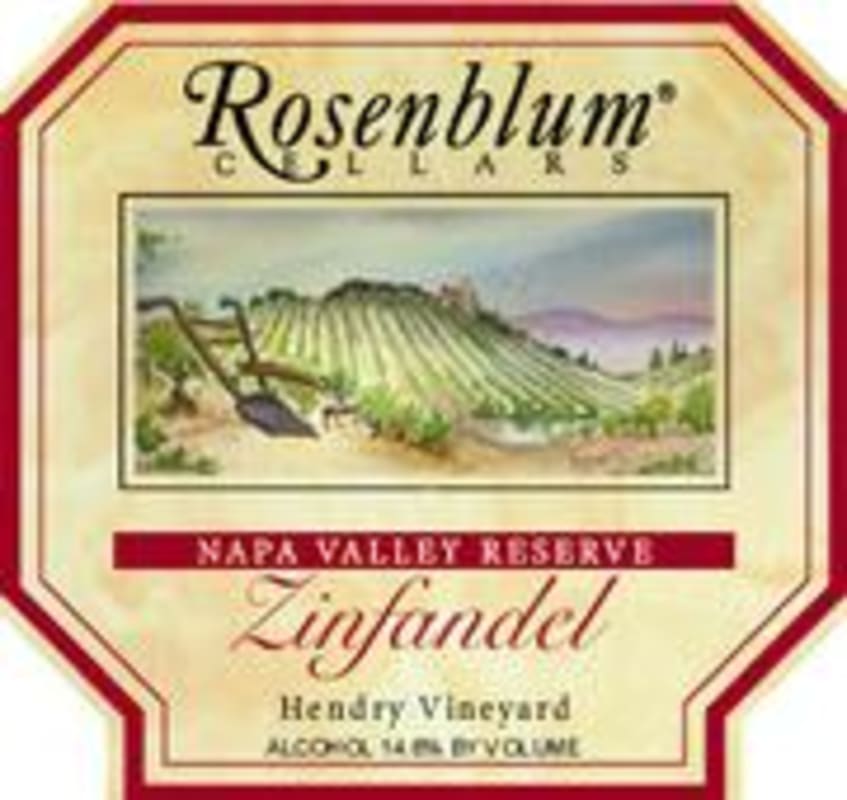 Rosenblum Cellars Hendry Vineyard Reserve Zinfandel 1998 Front Label