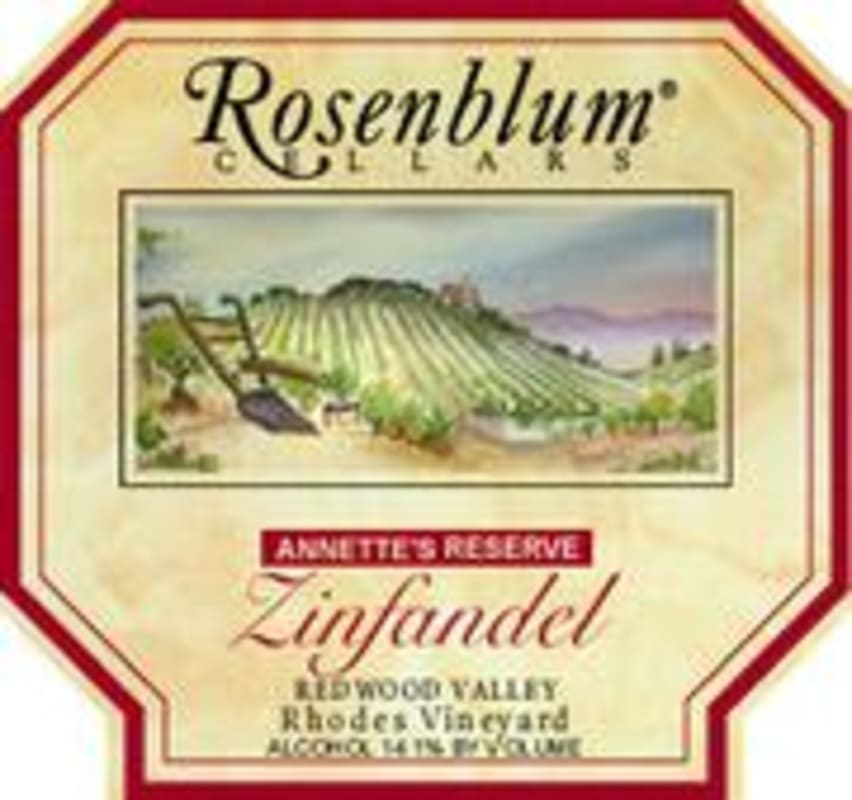 Rosenblum Cellars Annette's Reserve Zinfandel 1998 Front Label