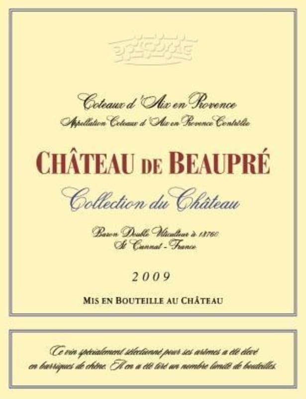 Chateau de Beaupre Coteaux d'Aix en Provence Collection du Chateau Rouge 2009 Front Label
