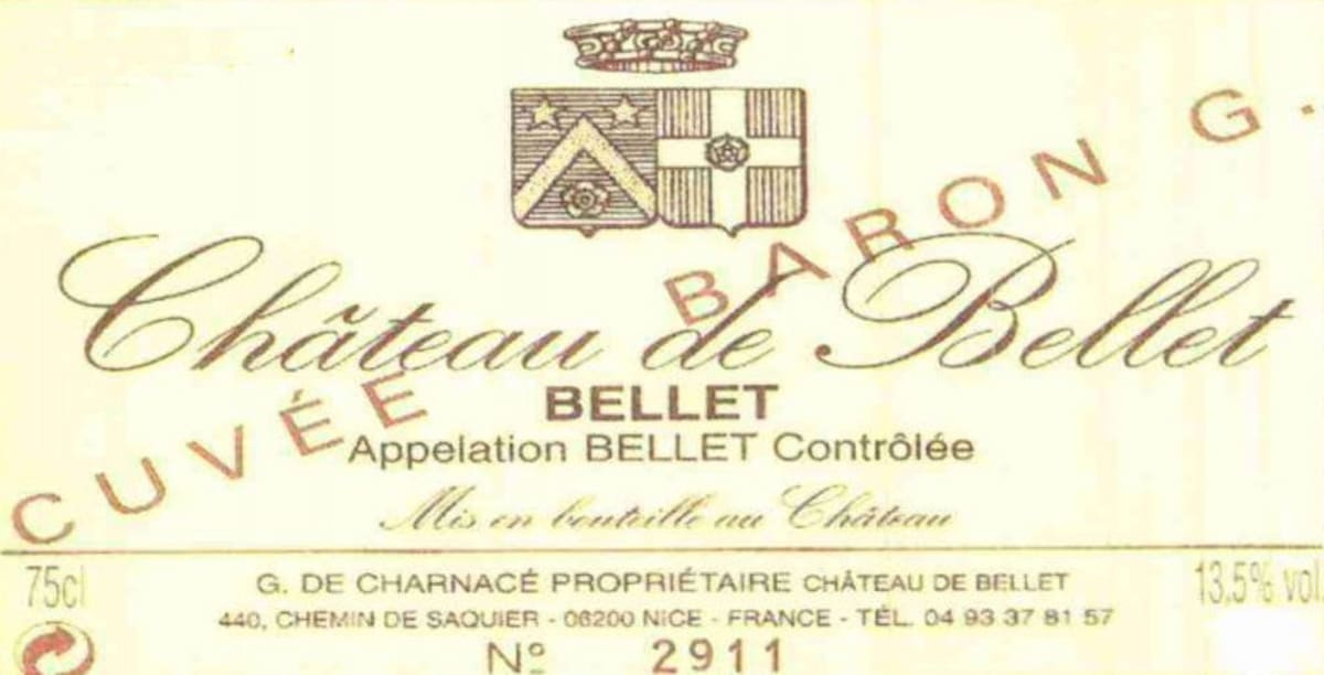 Chateau de Bellet Bellet Cuvee Baron G Rouge 2014 Front Label