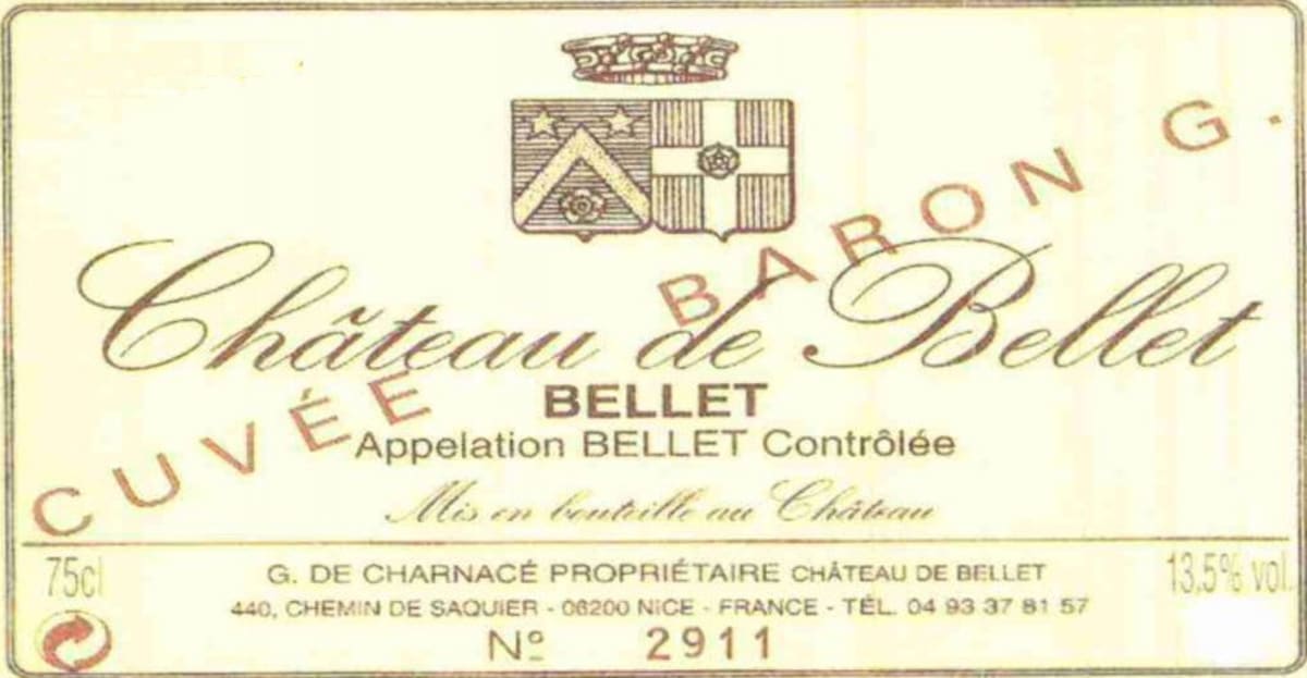 Chateau de Bellet Bellet Cuvee Baron G Rouge 2010 Front Label