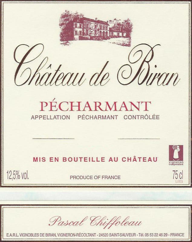 Chateau de Biran Pecharmant 2014 Front Label