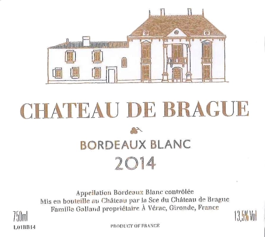 Chateau de Brague Bordeaux Blanc 2014 Front Label