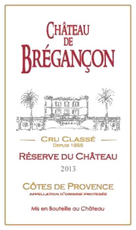 Chateau de Bregancon Cotes de Provence Reserve du Chateau 2013 Front Label