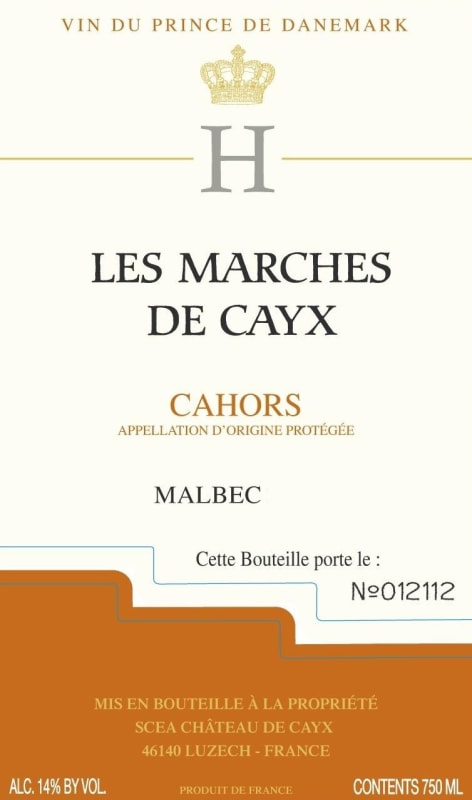 Chateau de Cayx Cahors Les Marches de Cayx 2012 Front Label