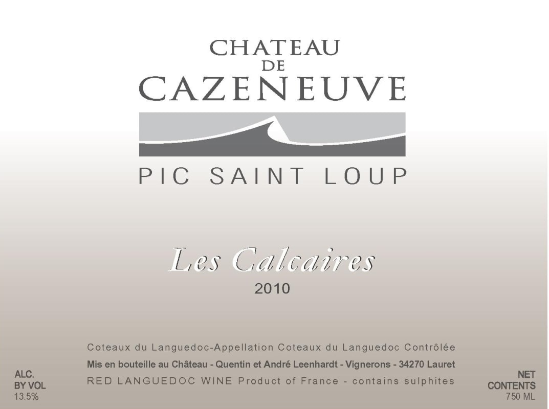 Chateau de Cazeneuve Pic Saint Loup Les Calcaires 2010 Front Label