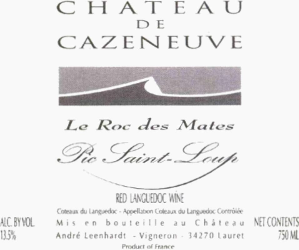 Chateau de Cazeneuve Pic Saint-Loup Le Roc des Mates 2007 Front Label