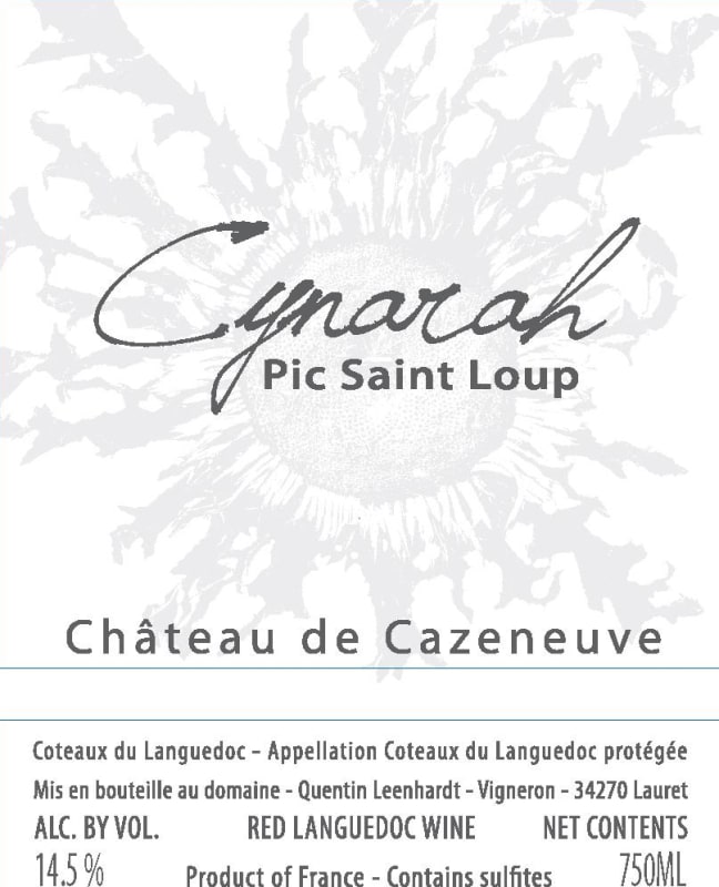 Chateau de Cazeneuve Pic Saint Loup Cynarah 2013 Front Label