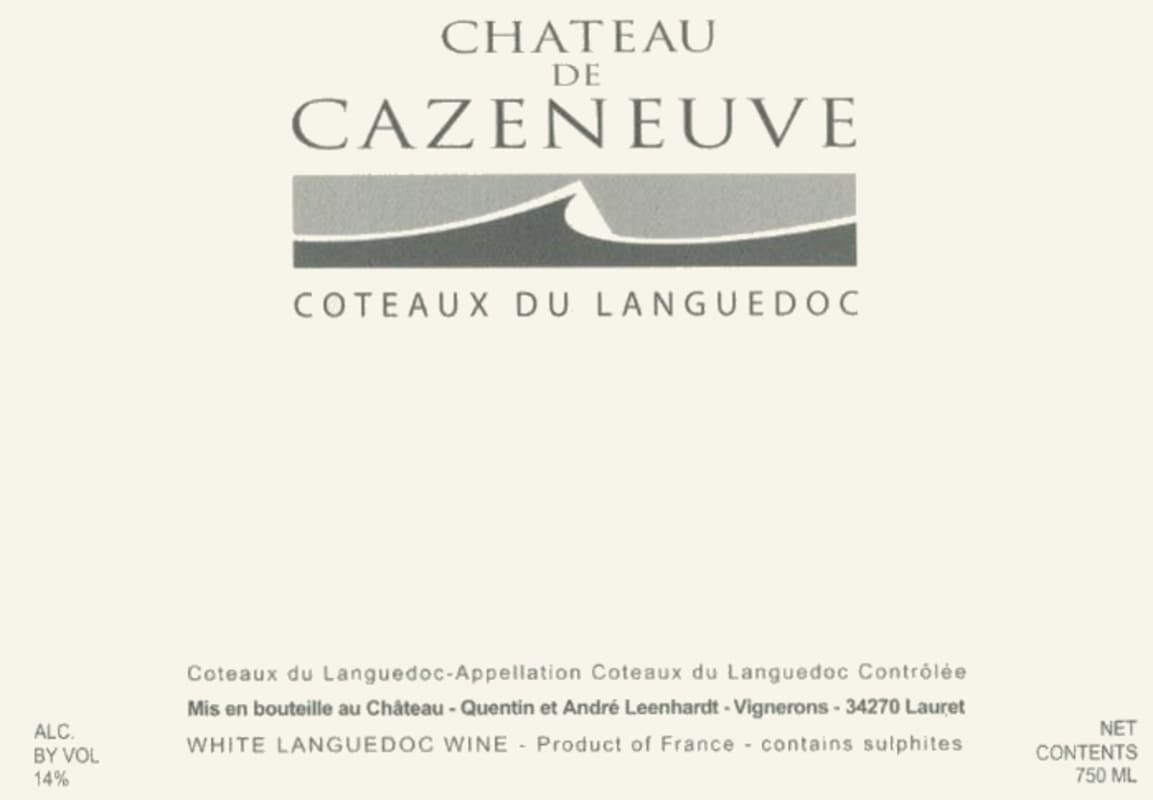 Chateau de Cazeneuve Languedoc Blanc 2014 Front Label