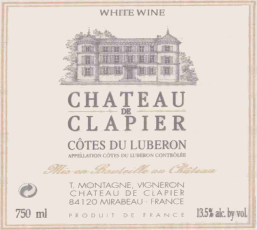 Chateau de Clapier Cotes De Luberon Blanc 2009 Front Label