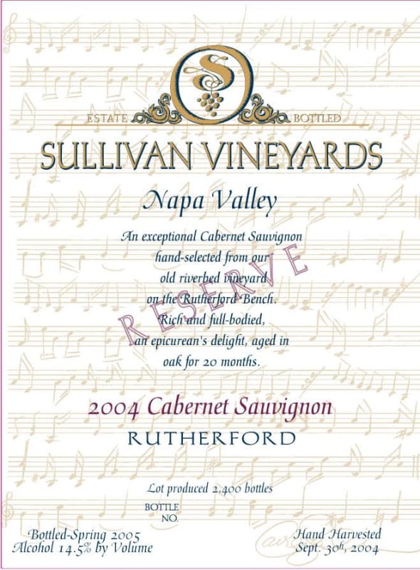 Sullivan Rutherford Estate Reserve Cabernet Sauvignon 2004 Front Label