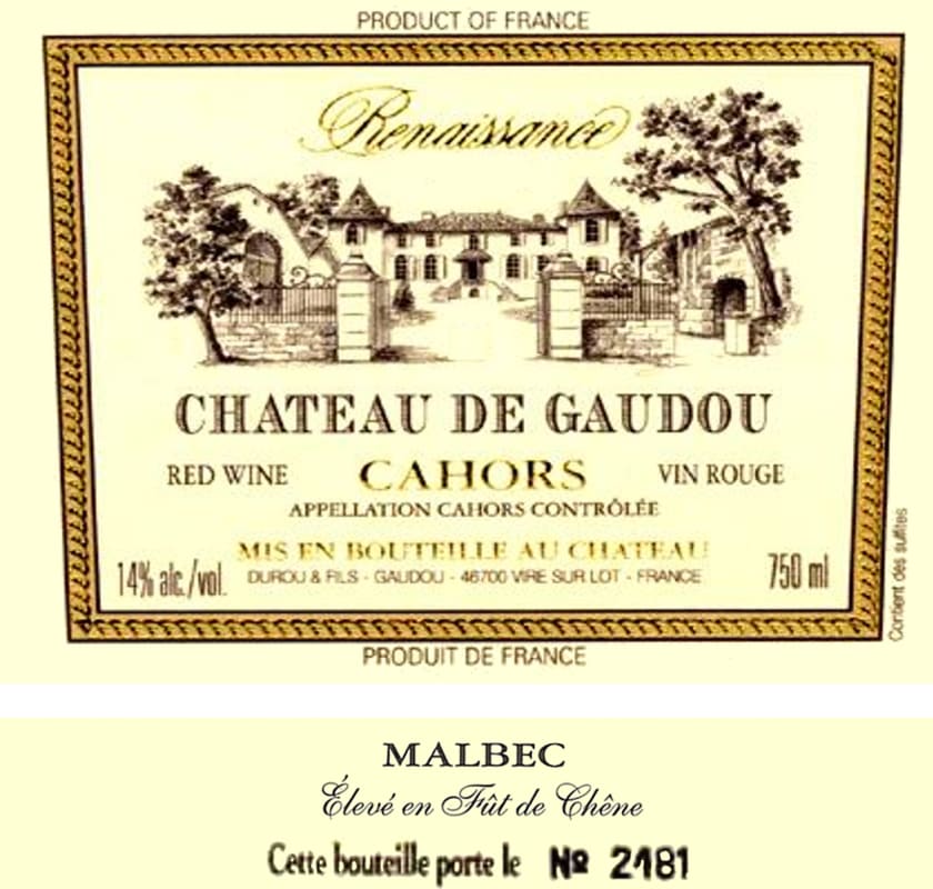 Chateau de Gaudou Cahors Renaissance 2007 Front Label