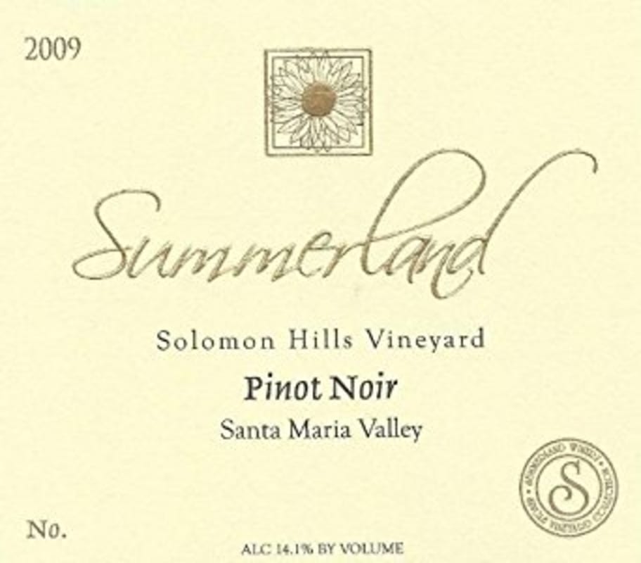 Summerland Solomon Hills Vineyard Pinot Noir 2009 Front Label