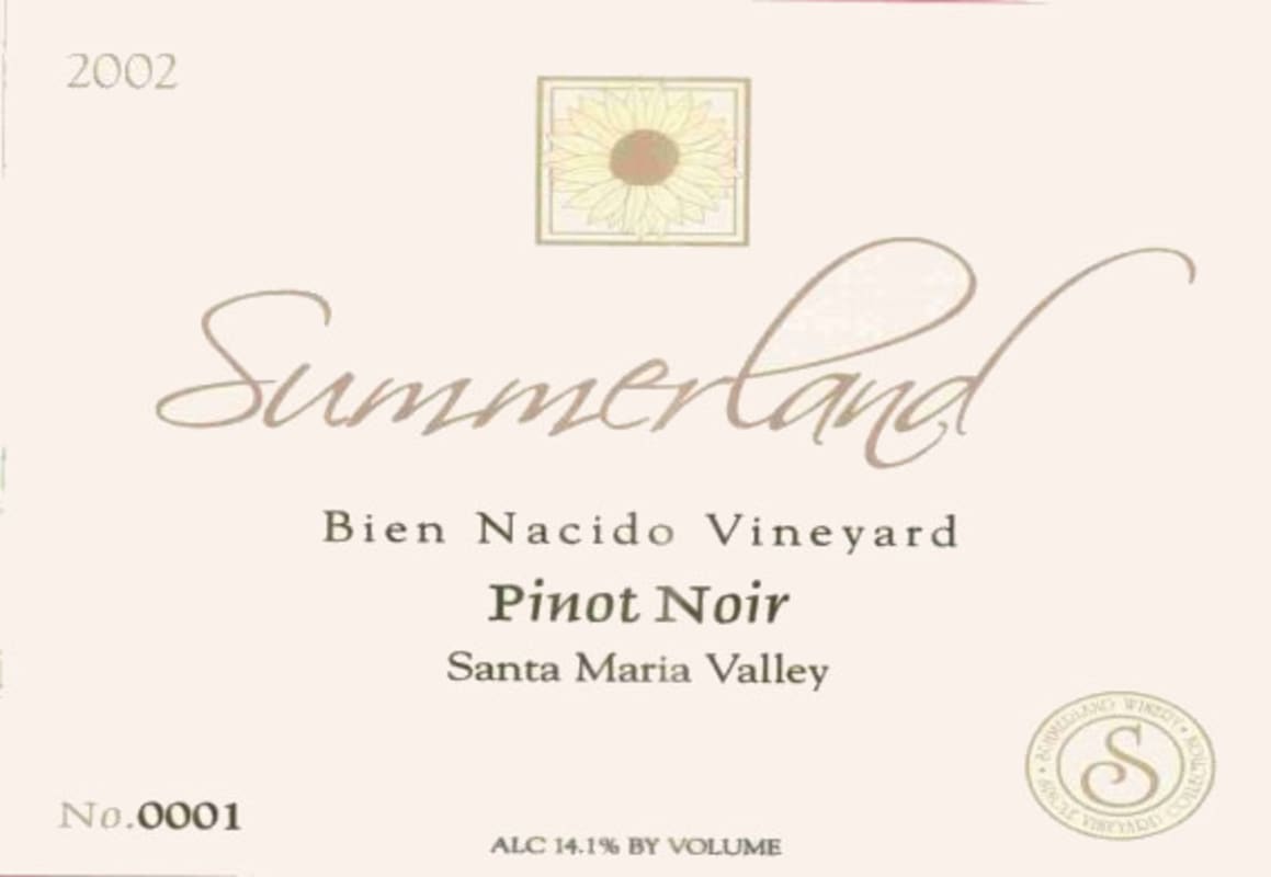 Summerland Bien Nacido Vineyard Pinot Noir 2002 Front Label