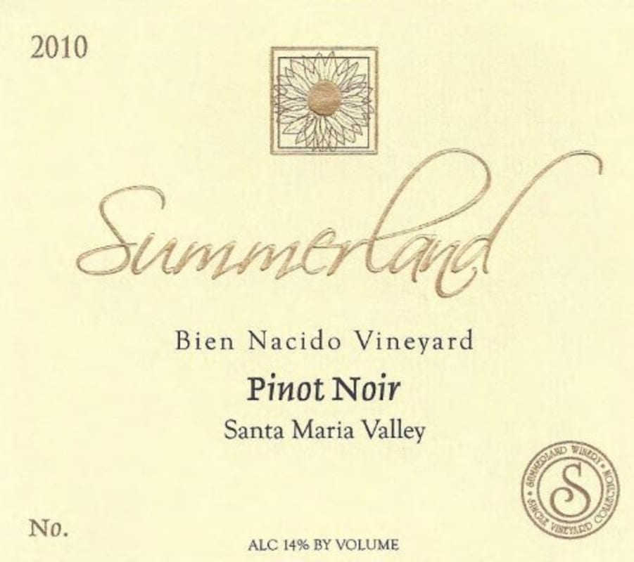 Summerland Bien Nacido Vineyard Pinot Noir 2010 Front Label