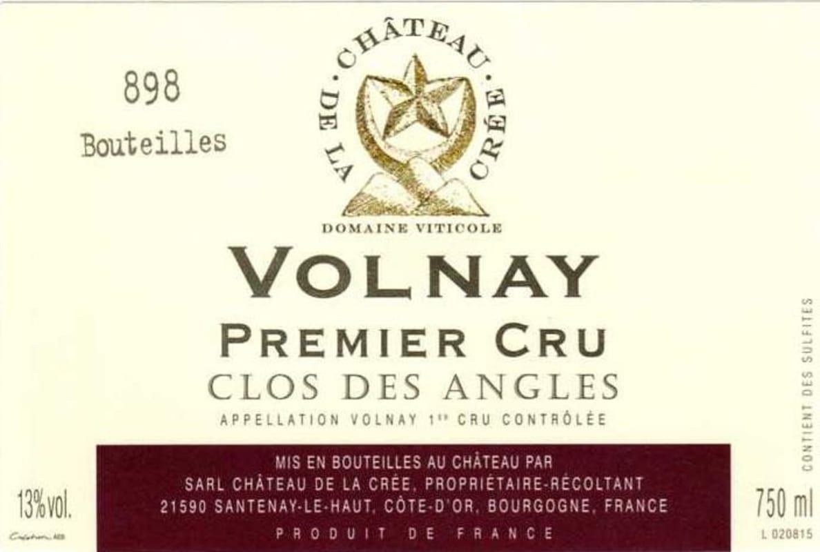 Chateau de la Cree Volnay Clos des Angles Premier Cru 2009 Front Label