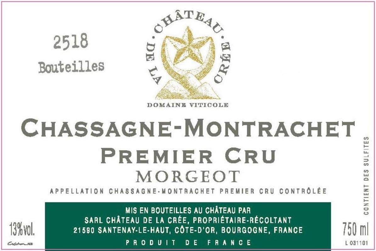 Chateau de la Cree Chassagne-Montrachet Morgeots Premier Cru 2010 Front Label