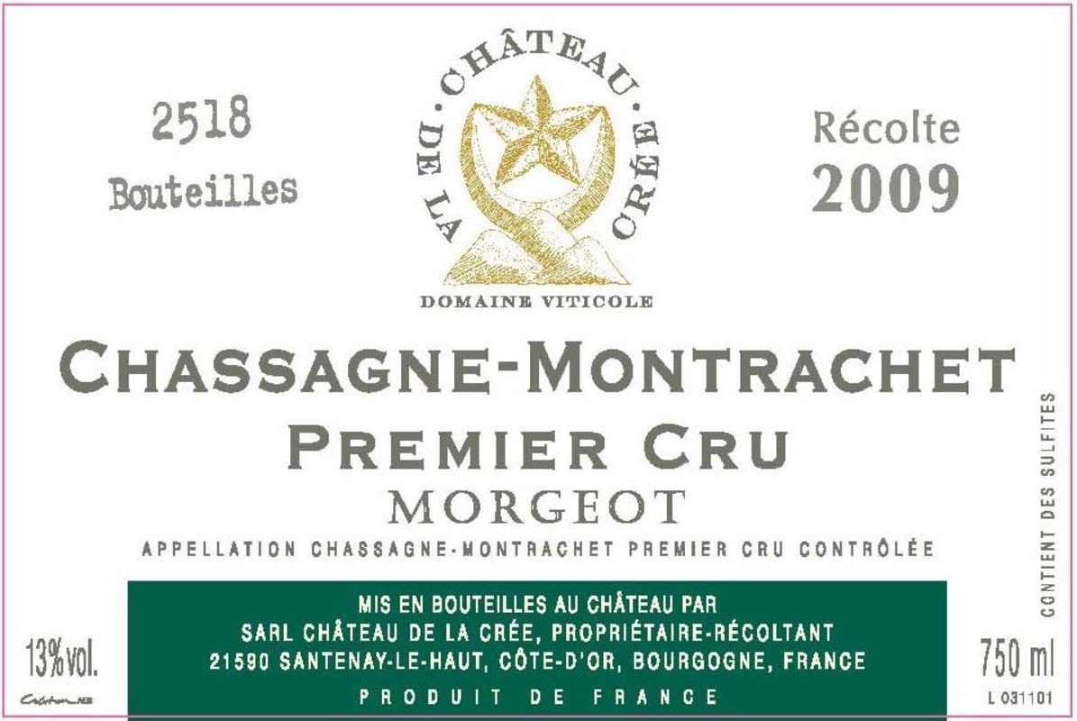 Chateau de la Cree Chassagne-Montrachet Morgeots Premier Cru 2009 Front Label