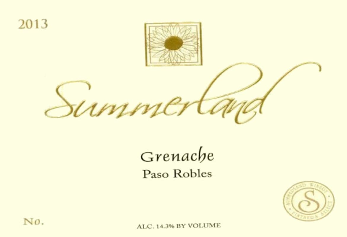 Summerland Grenache 2013 Front Label