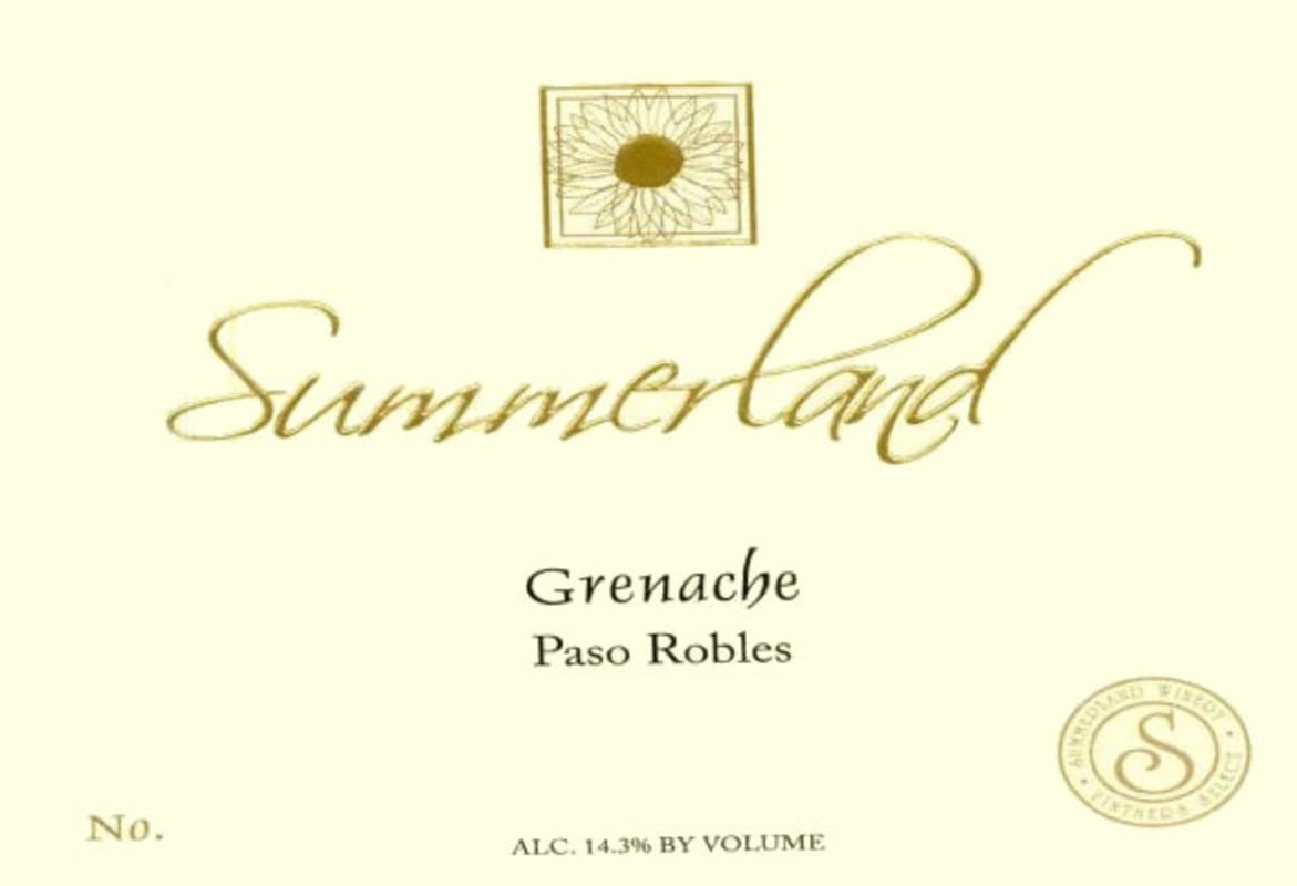 Summerland Grenache 2014 Front Label