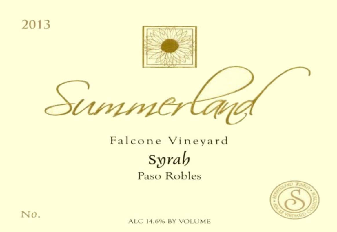Summerland Falcone Vineyard Syrah 2013 Front Label