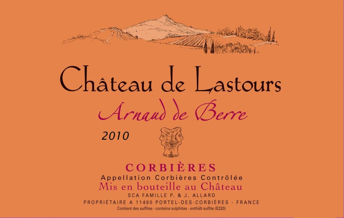 Chateau de Lastours Corbieres Arnaud de Berre 2010 Front Label