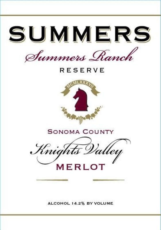 Summers Estate Summers Ranch Reserve Merlot 2012 Front Label