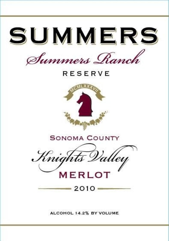 Summers Estate Summers Ranch Reserve Merlot 2010 Front Label