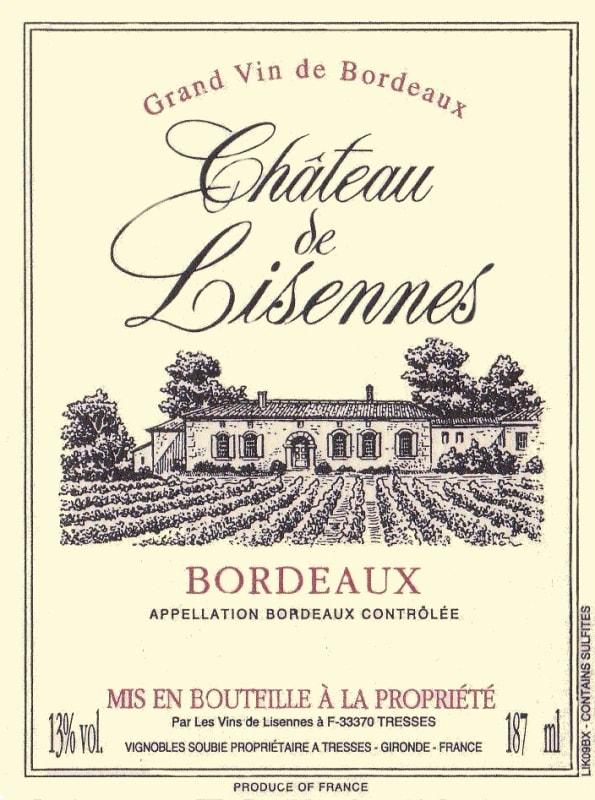 Chateau de Lisennes Bordeaux Rouge 2010 Front Label