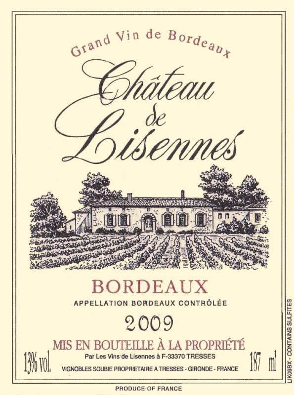 Chateau de Lisennes Bordeaux Rouge 2009 Front Label