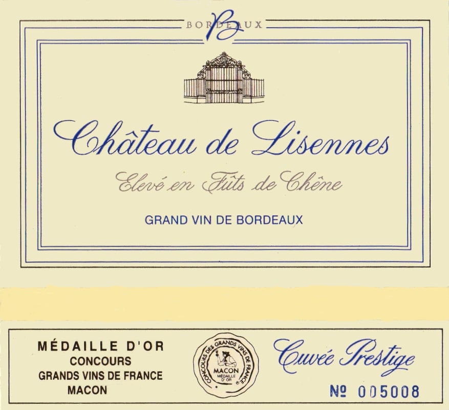 Chateau de Lisennes Bordeaux Cuvee Prestige Superieur 2010 Front Label