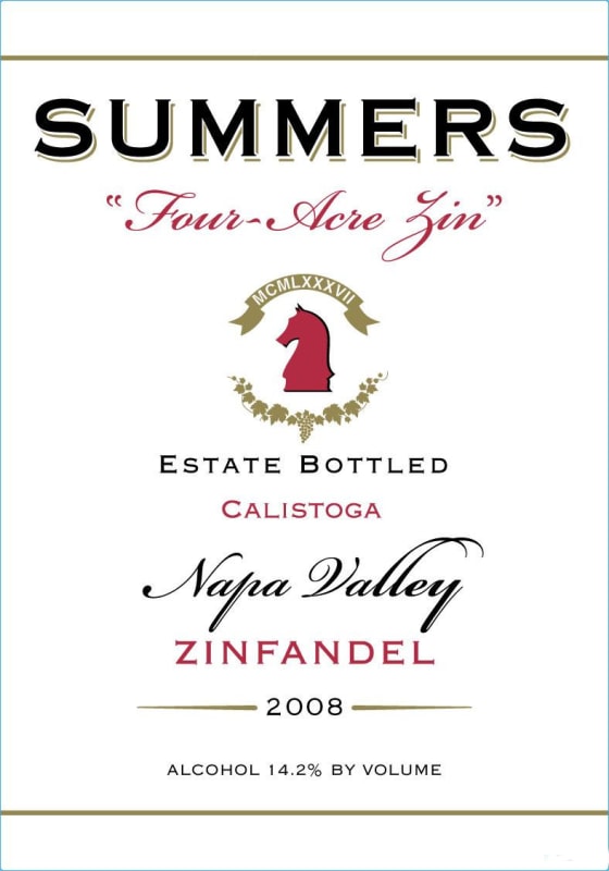 Summers Estate Four-Acre Zin Zinfandel 2008 Front Label
