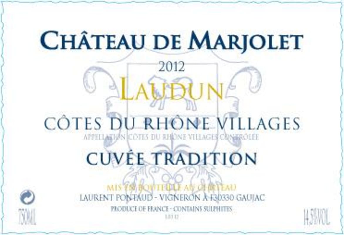Chateau de Marjolet Cotes du Rhone Villages Laun Cuvee Tradition 2012 Front Label