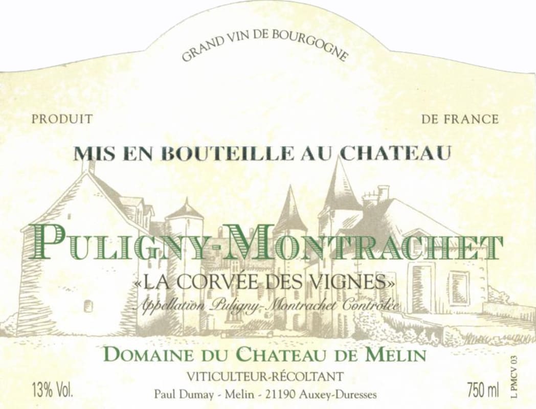 Chateau de Melin Puligny-Montrachet La Corvee des Vignes 2013 Front Label