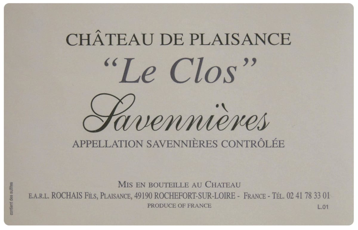 Chateau Plaisance Savennieres Le Clos 2014 Front Label