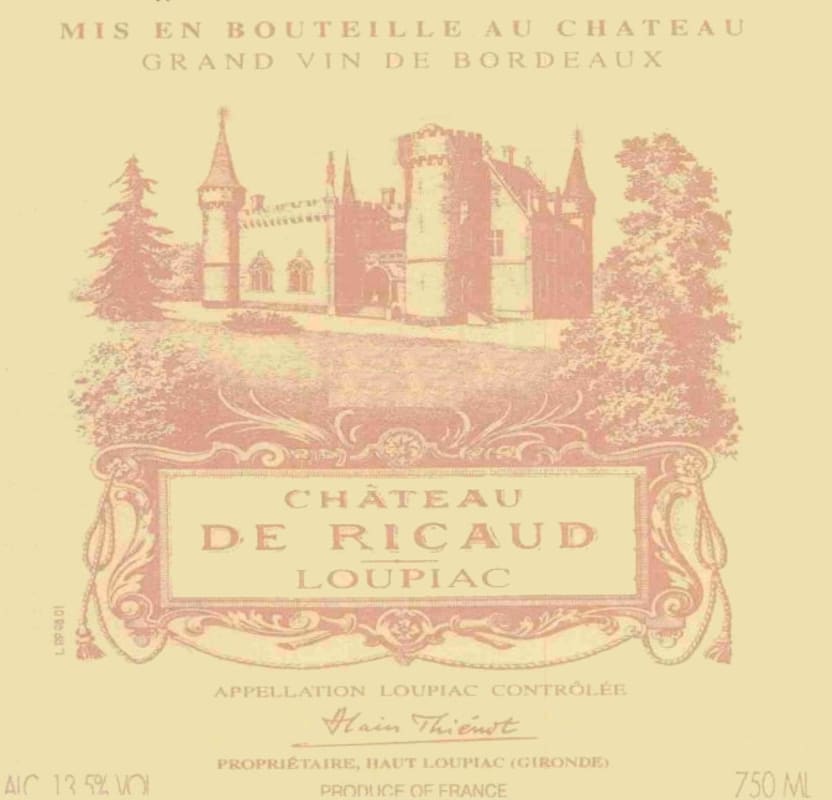 Chateau de Ricaud Loupiac 2003 Front Label