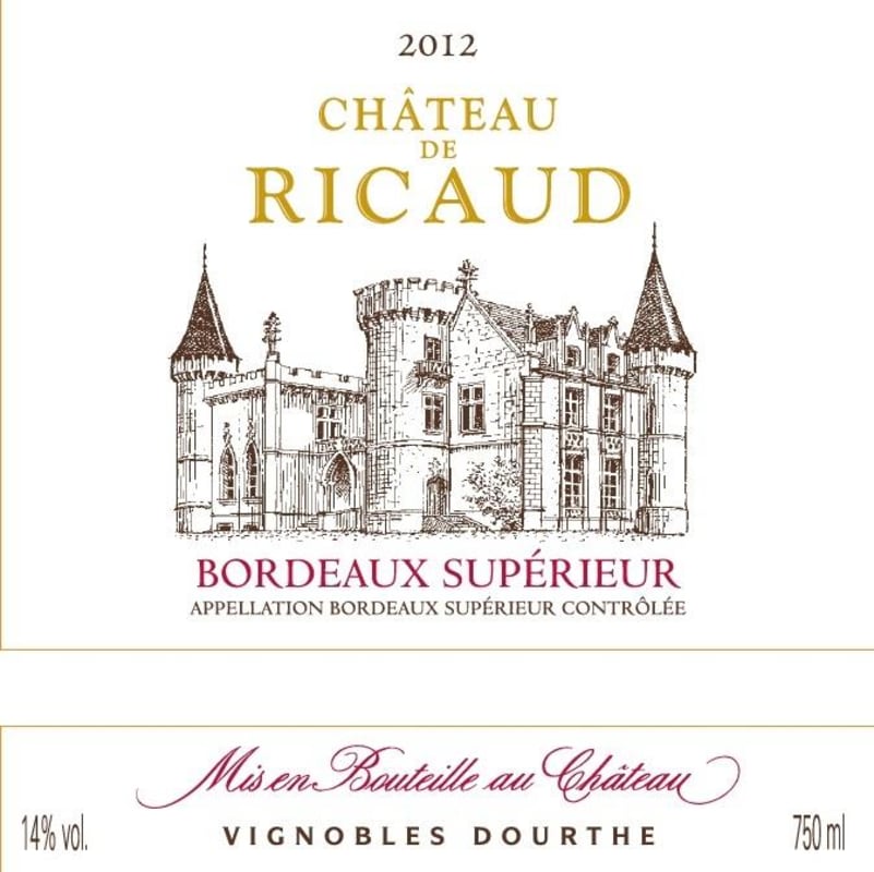 Chateau de Ricaud Bordeaux Superieur 2012 Front Label