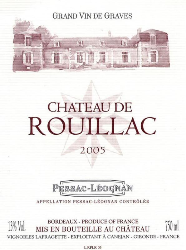 Chateau de Rouillac Pessac-Leognan 2005 Front Label