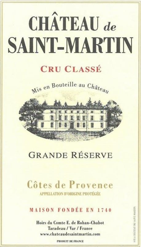 Chateau de Saint Martin Cotes de Provence Cuvee Grande Reserve Blanc 2015 Front Label