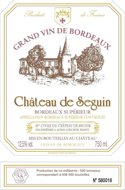 Chateau Seguin Bordeaux Superieur 2013 Front Label