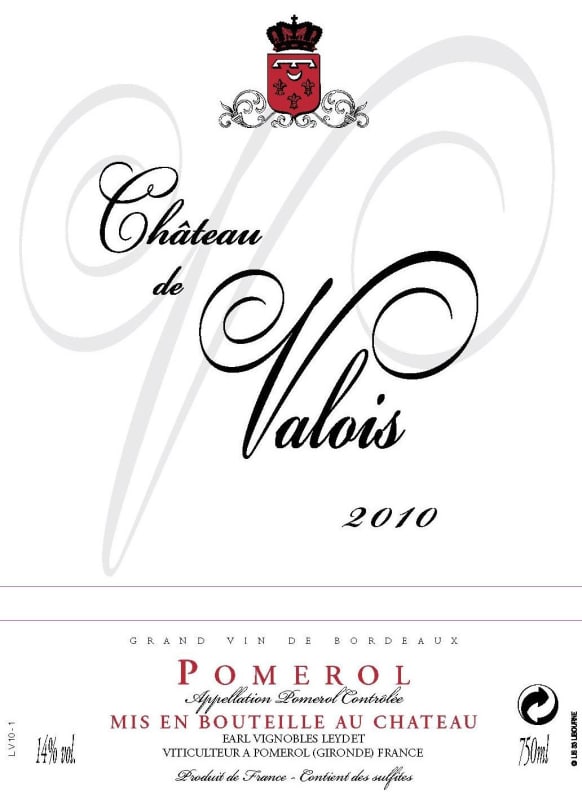 Chateau de Valois Pomerol 2010 Front Label